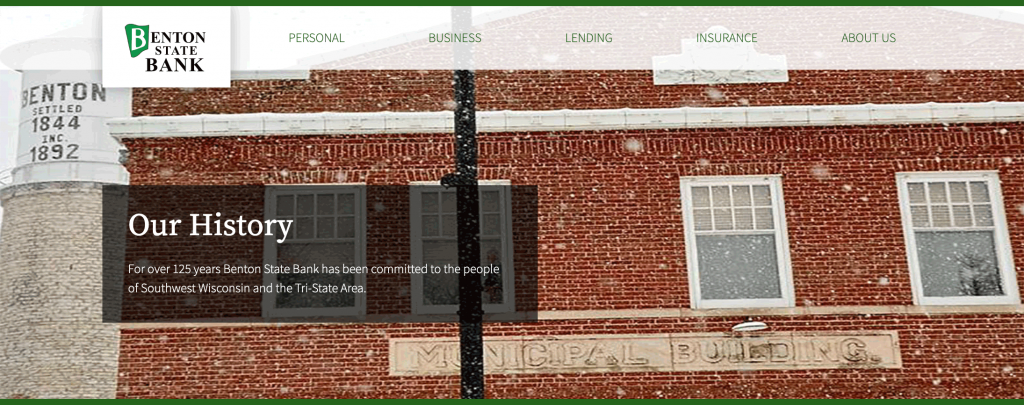Benton State Bank Building and Website Masthead