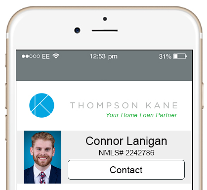 Mobile app screen for Connor Lanigan at Thompson Kane