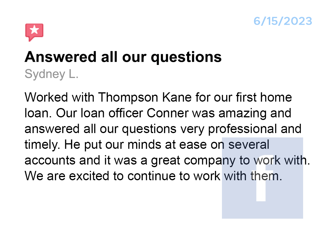 Facebook Mortgage Lender Reviews for Thompson Kane & Company mortgage lender home loan provider