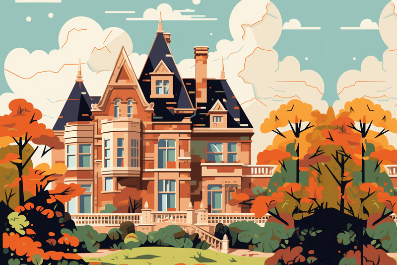 How much house do I need blog post colorful illustration of a big victorian mansion