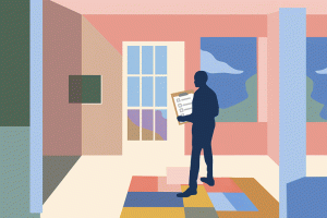 Image of a person standing in an empty home reviewing a checklist of Things to Do Before Moving into A New Home 