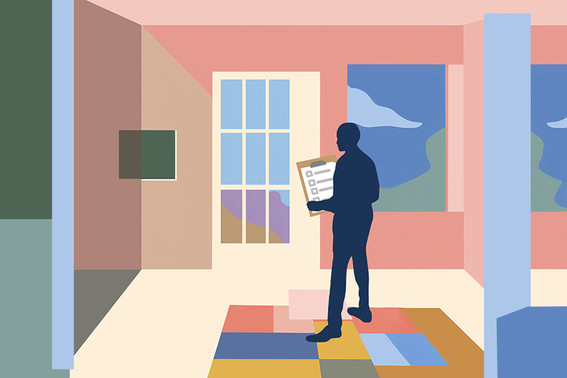 Image of a person standing in an empty home reviewing a checklist of Things to Do Before Moving into A New Home