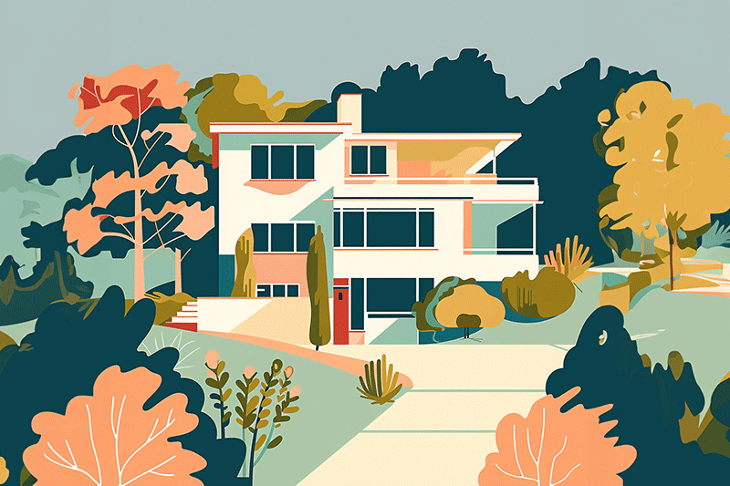 Colorful illustration of beautiful 3 story flat-roofed house for an article about boosting curb appeal