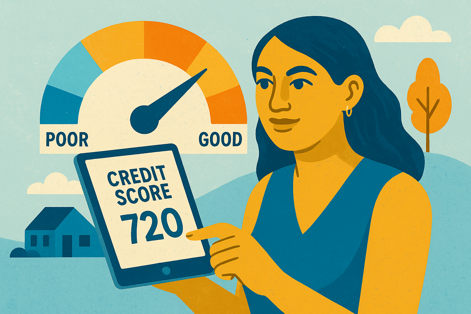 Woman with iPad displaying 72 credit score illustration for article on why credit score matters