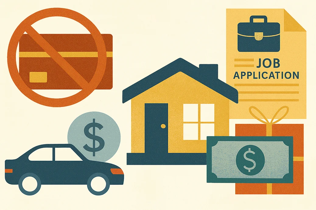Illustration of mortgage pre-approval mistakes, e.g., new credit card, car loan, gift, job change